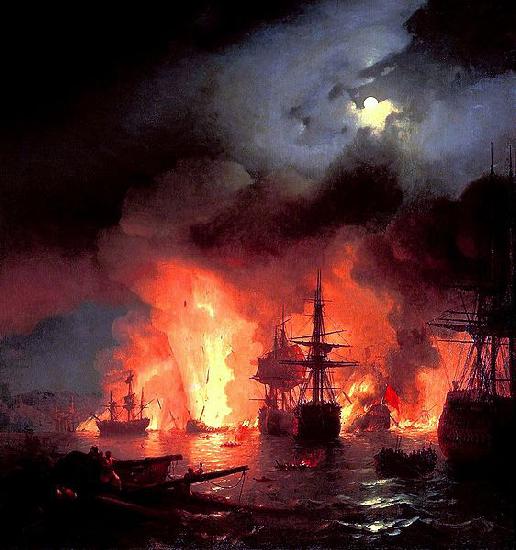 Ivan Aivazovsky Battle of cesme at Night